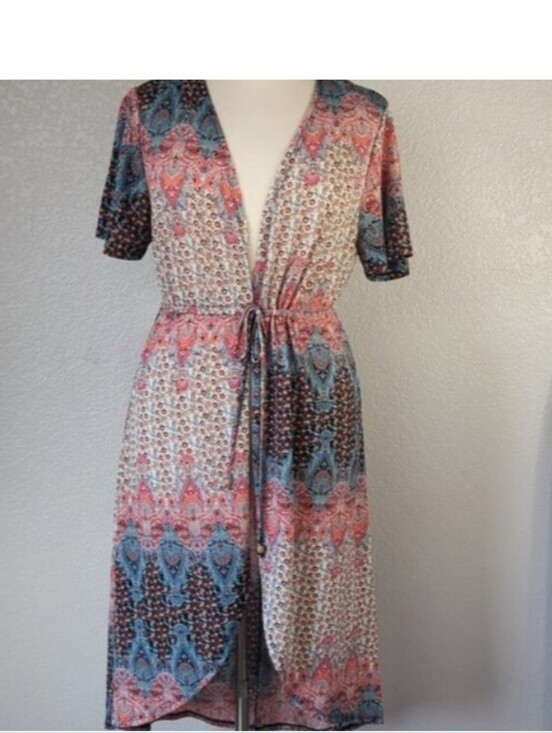 Liberty Love Other - Liberty Love Kimono Size 1XL Tie Waist Short Sleeve Boho Long Duster Ptp23